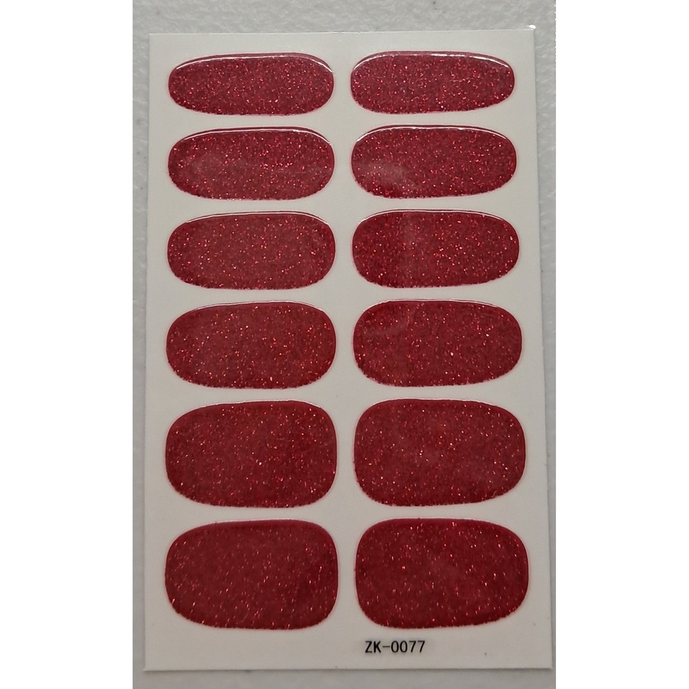 Red Glitter Nail Polish Wraps Self-Adhesive Nail Art Stickers ZK-0077 12 Strips‎